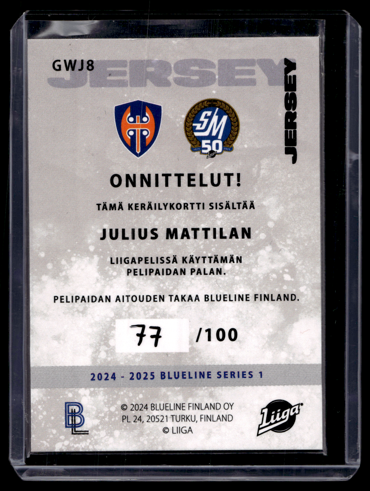 2024-25 Blueline Jersey - Julius Mattila #GWJ8 /100