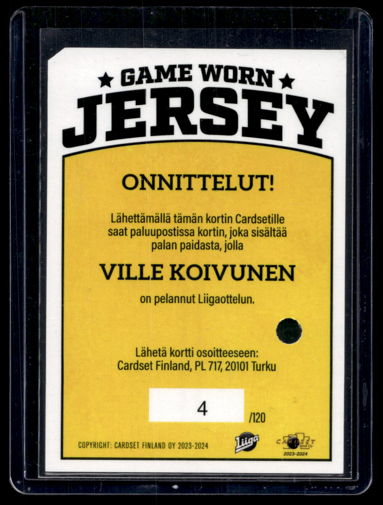 2023-24 Cardset - Game Worn Jersey - Ville Koivunen /120