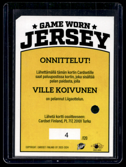 2023-24 Cardset - Game Worn Jersey - Ville Koivunen /120