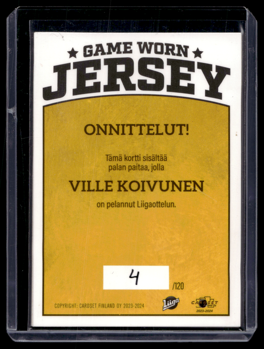 2023-24 Cardset - Game Worn Jersey - Ville Koivunen /120