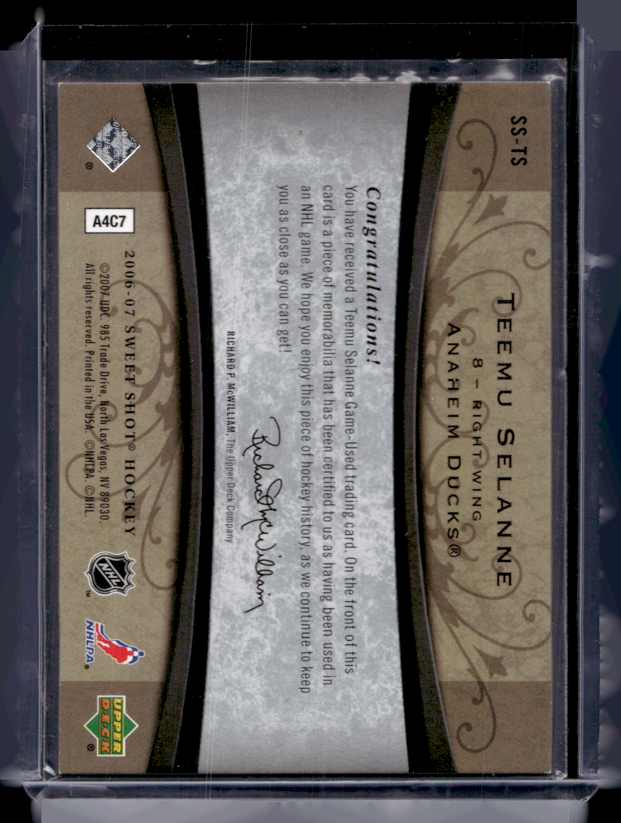 2006-07 Upper Deck Sweet Shot - Sweet Stitches - Teemu Selanne #SS-TS /200