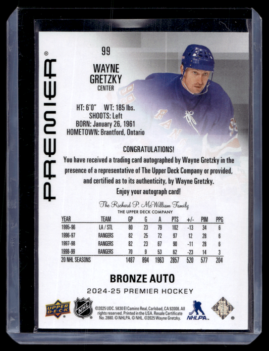 2024-25 Upper Deck Premier - Bronze Autographs - SP - Greats - Wayne Gretzky #99