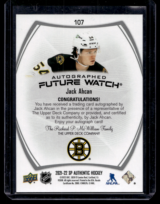 2021-22 Upper Deck SP Authentic - Autographed Future Watch - Jack Ahcan #107 /999 RC