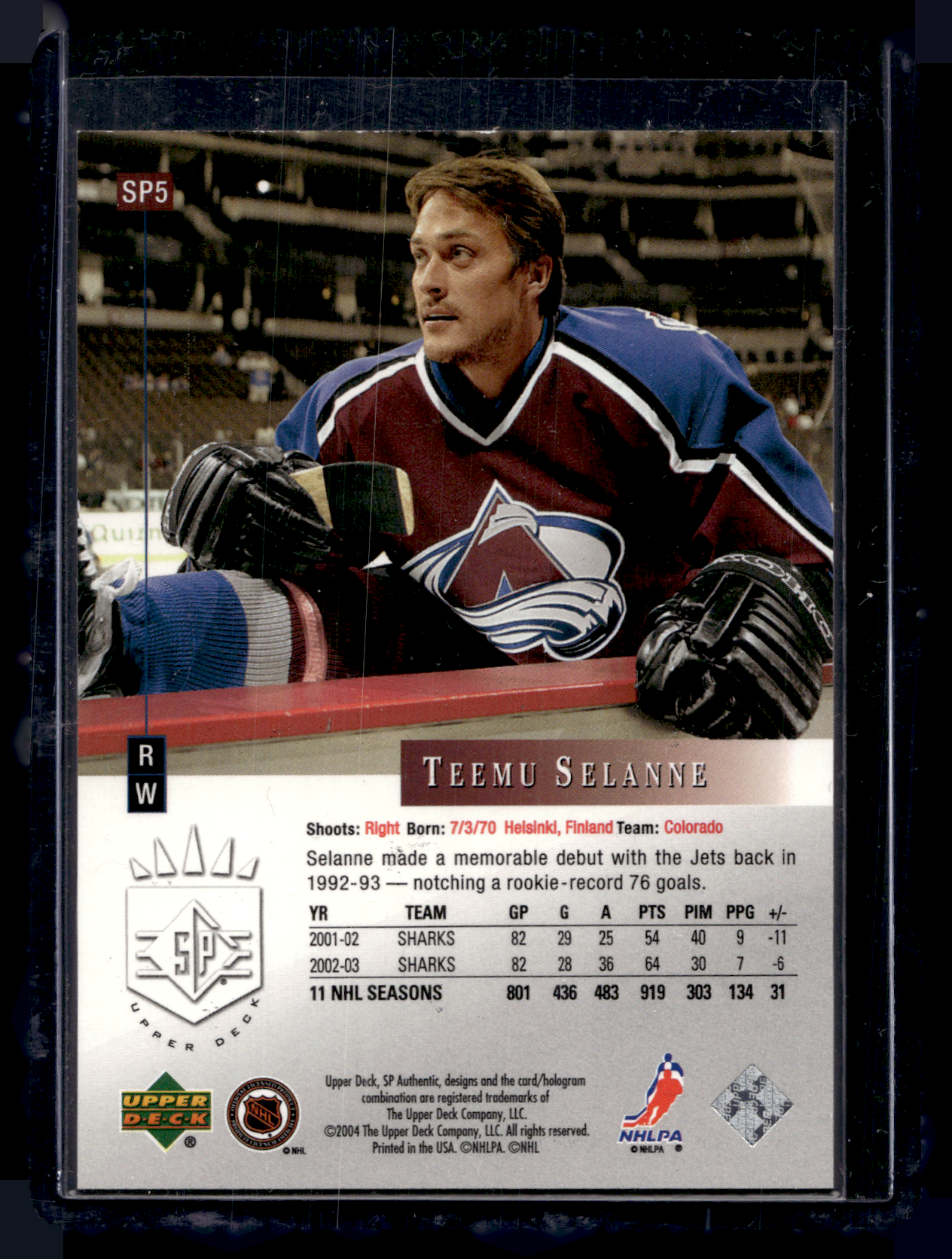 2003-04 Upper Deck SP Authentic - SP 10th Anniversary - Teemu Selanne #SP5 /1994