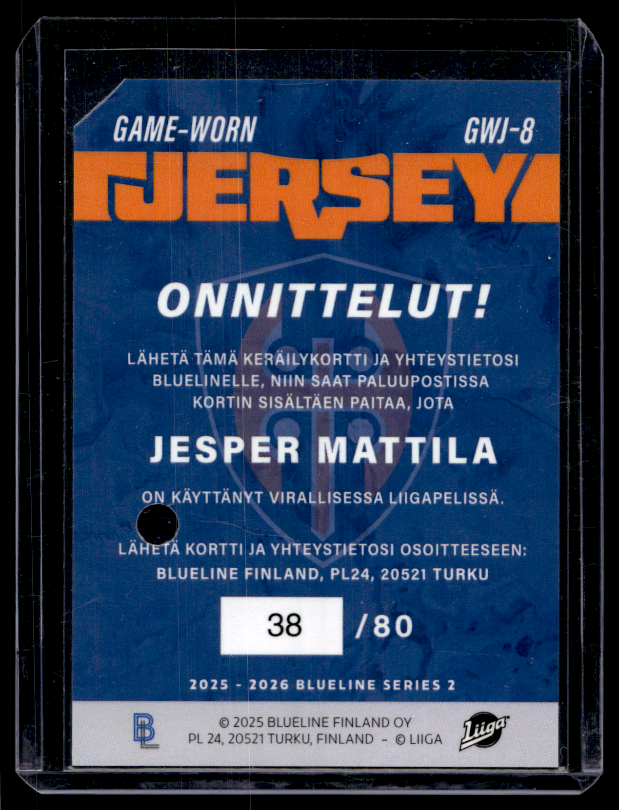 2025-26 Blueline Jersey - Jesper Mattila #GWJ-8 /80