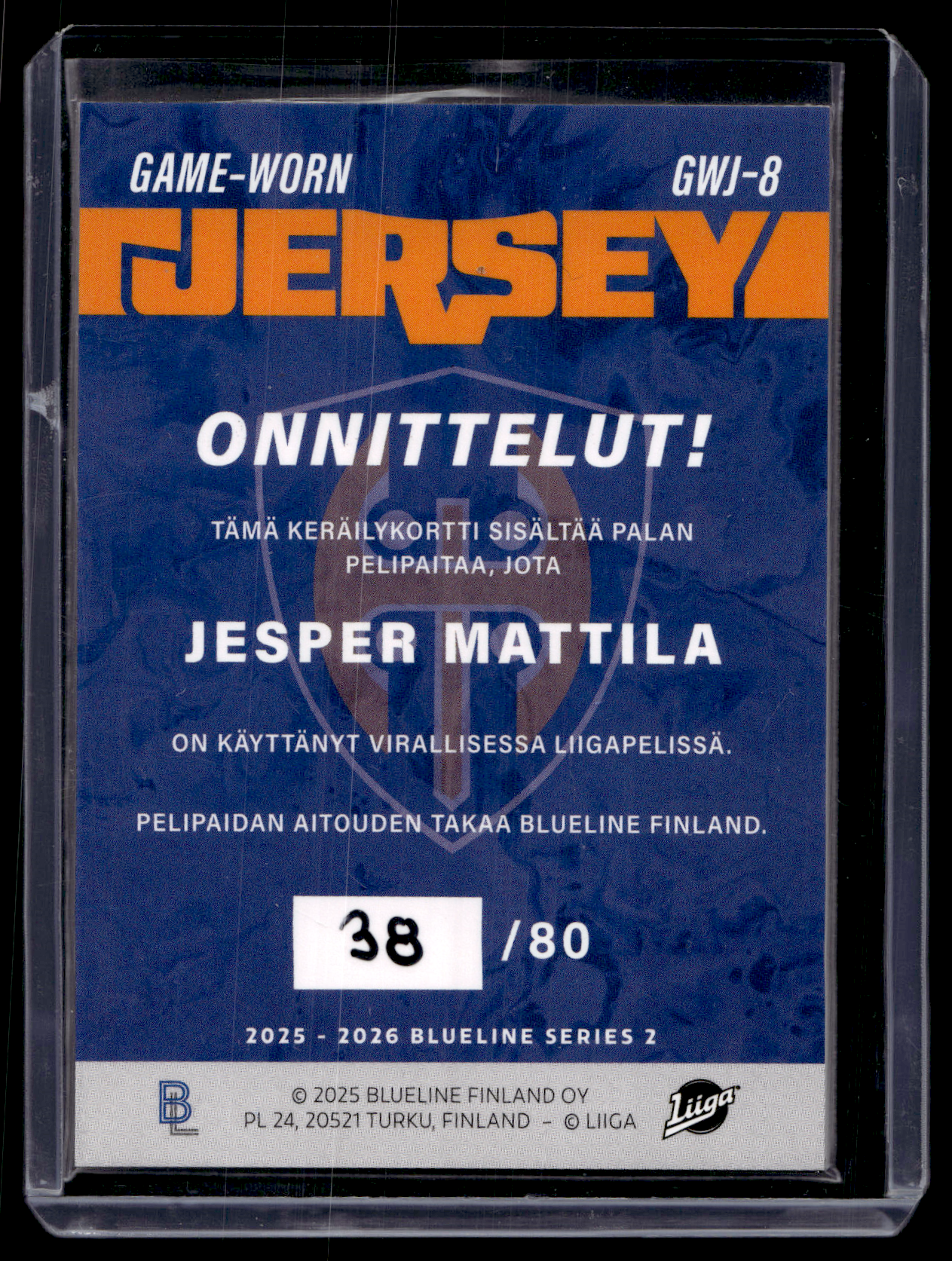 2025-26 Blueline Jersey - Jesper Mattila #GWJ-8 /80