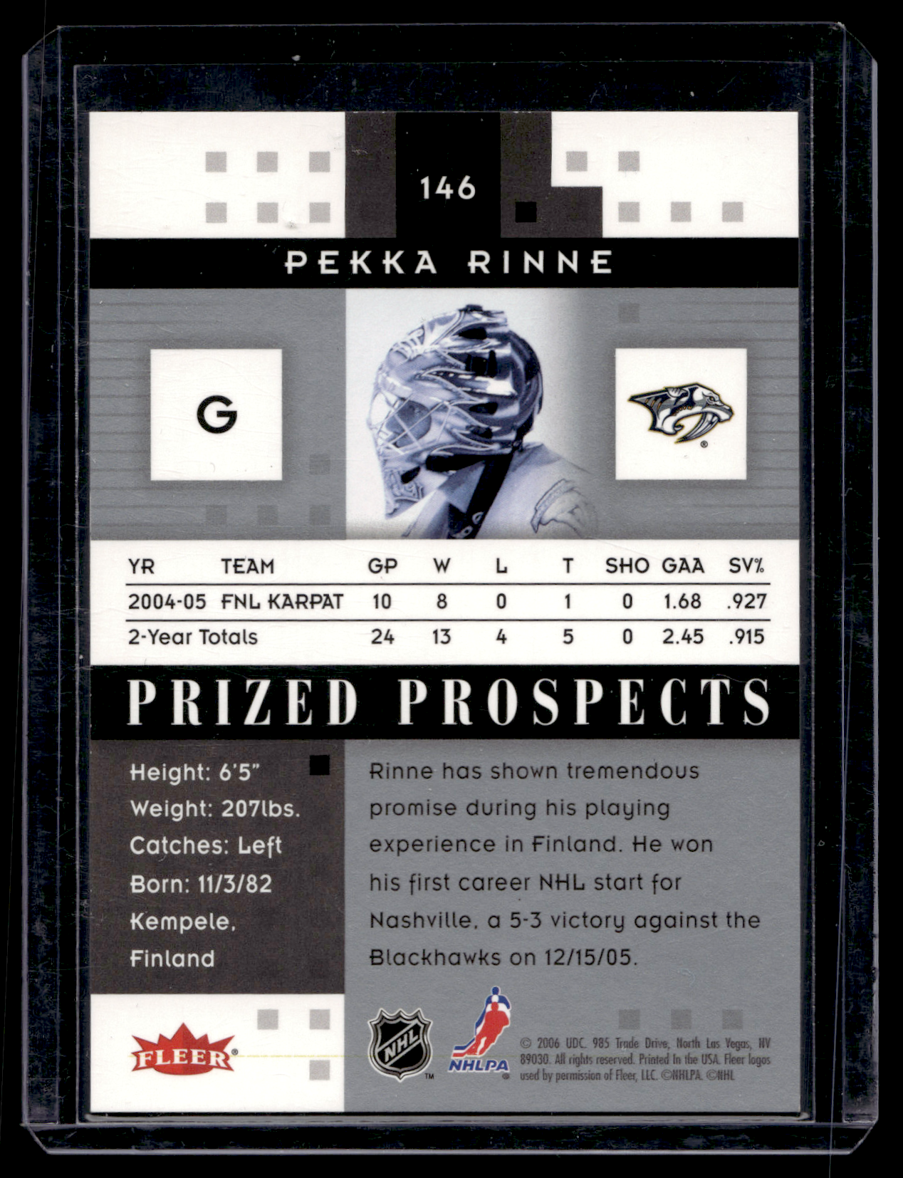 2005-06 Fleer Hot Prospects - Pekka Rinne #146 /1999 RC