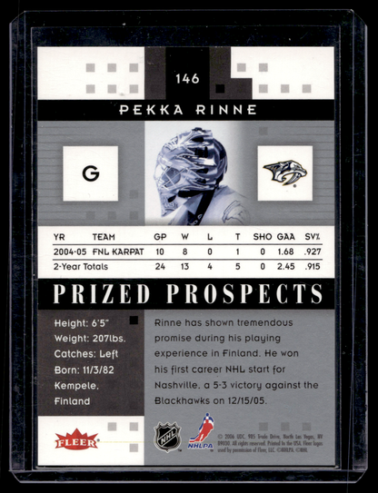 2005-06 Fleer Hot Prospects - Pekka Rinne #146 /1999 RC