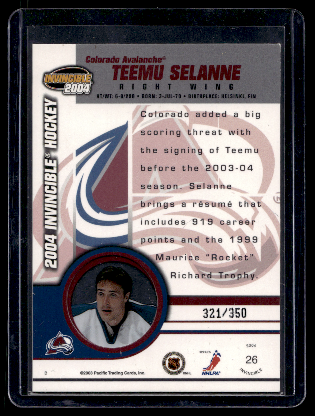 2003-04 Pacific Invincible - Blue - Teemu Selanne #26 /350