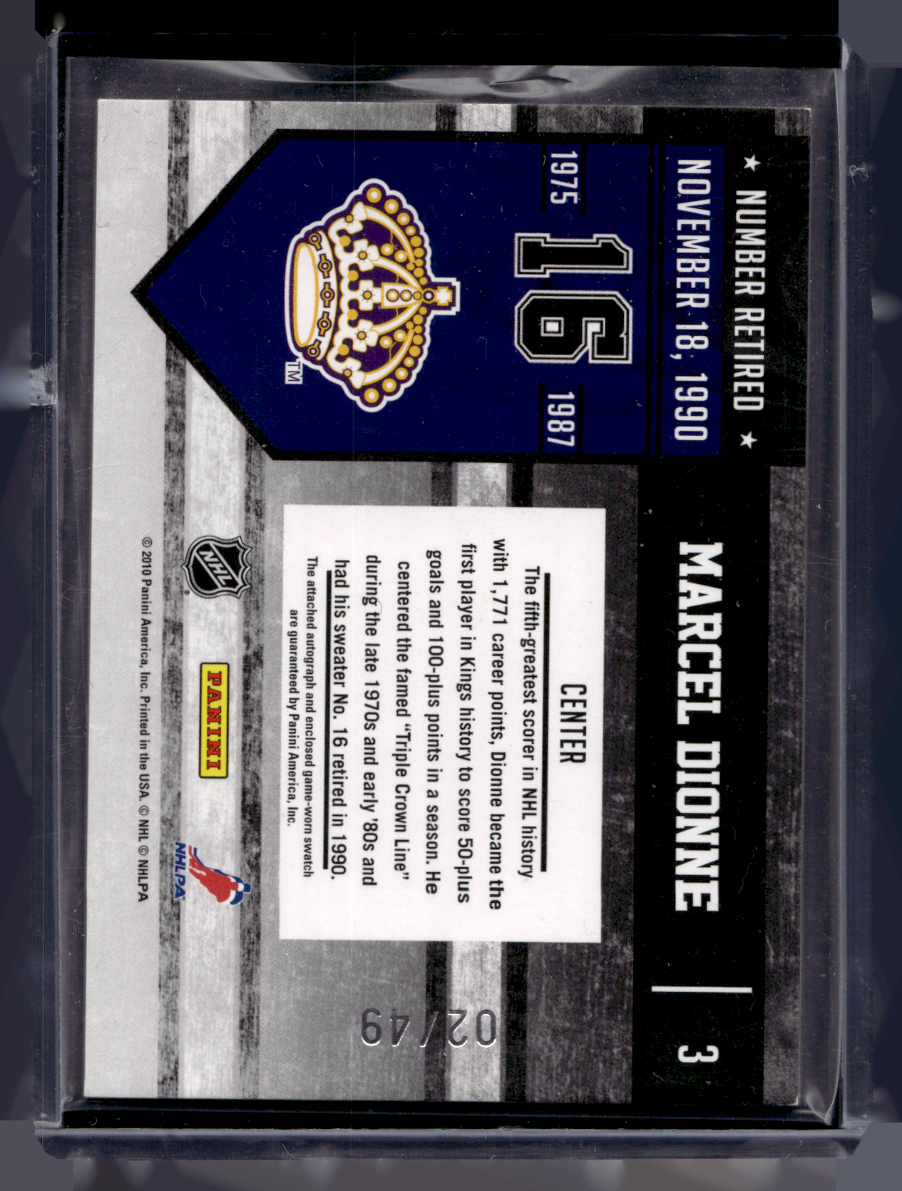 2010-11 Panini Limited - Retired Numbers - Material Signatures - Marcel Dionne #3 /49