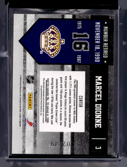 2010-11 Panini Limited - Retired Numbers - Material Signatures - Marcel Dionne #3 /49