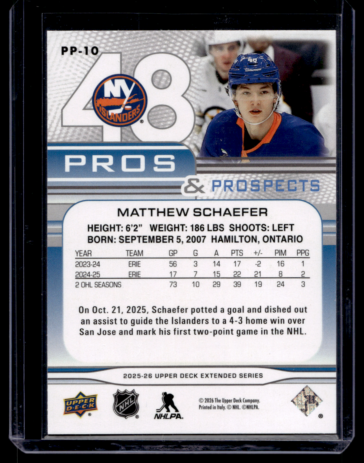 2025-26 Upper Deck Extended Series - Pros and Prospects -  Matthew Schaefer #PP-10 RY