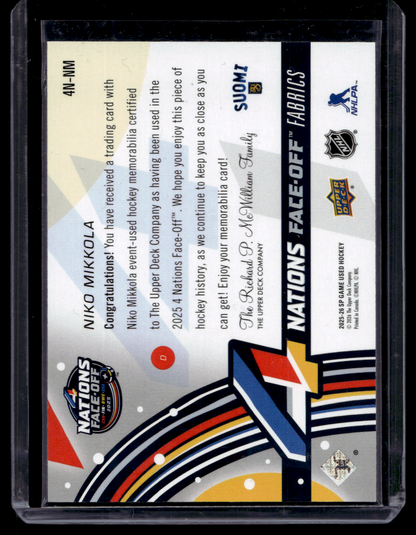 2025-26 Upper Deck SP Game Used Edition - 2025 4 Nations Face-Off Fabrics - Team Finland - Niko Mikkola #4N-NM