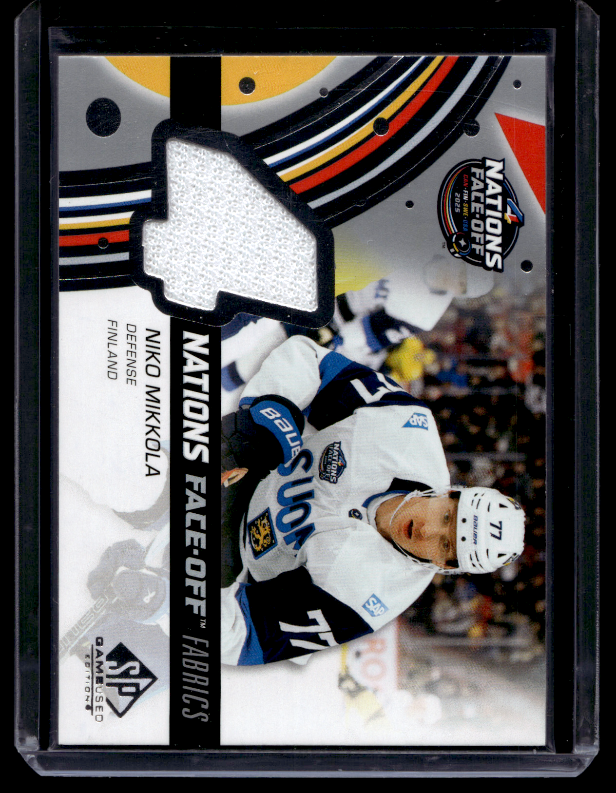 2025-26 Upper Deck SP Game Used Edition - 2025 4 Nations Face-Off Fabrics - Team Finland - Niko Mikkola #4N-NM