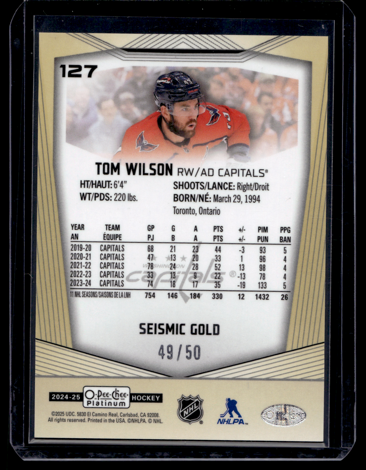 2024-25 Upper Deck OPC Platinum - Seismic Gold - Tom Wilson #127 /50