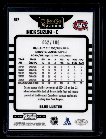 2024-25 Upper Deck OPC Platinum - Retro - Blue Luster - Nick Suzuki #R27 /100