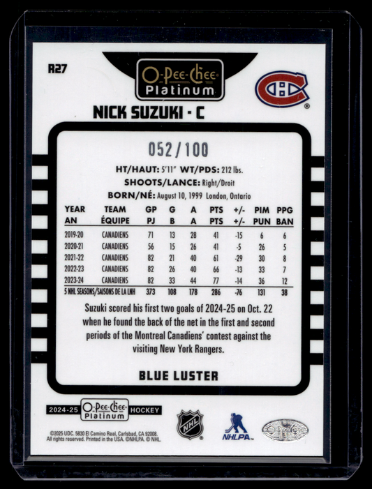 2024-25 Upper Deck OPC Platinum - Retro - Blue Luster - Nick Suzuki #R27 /100