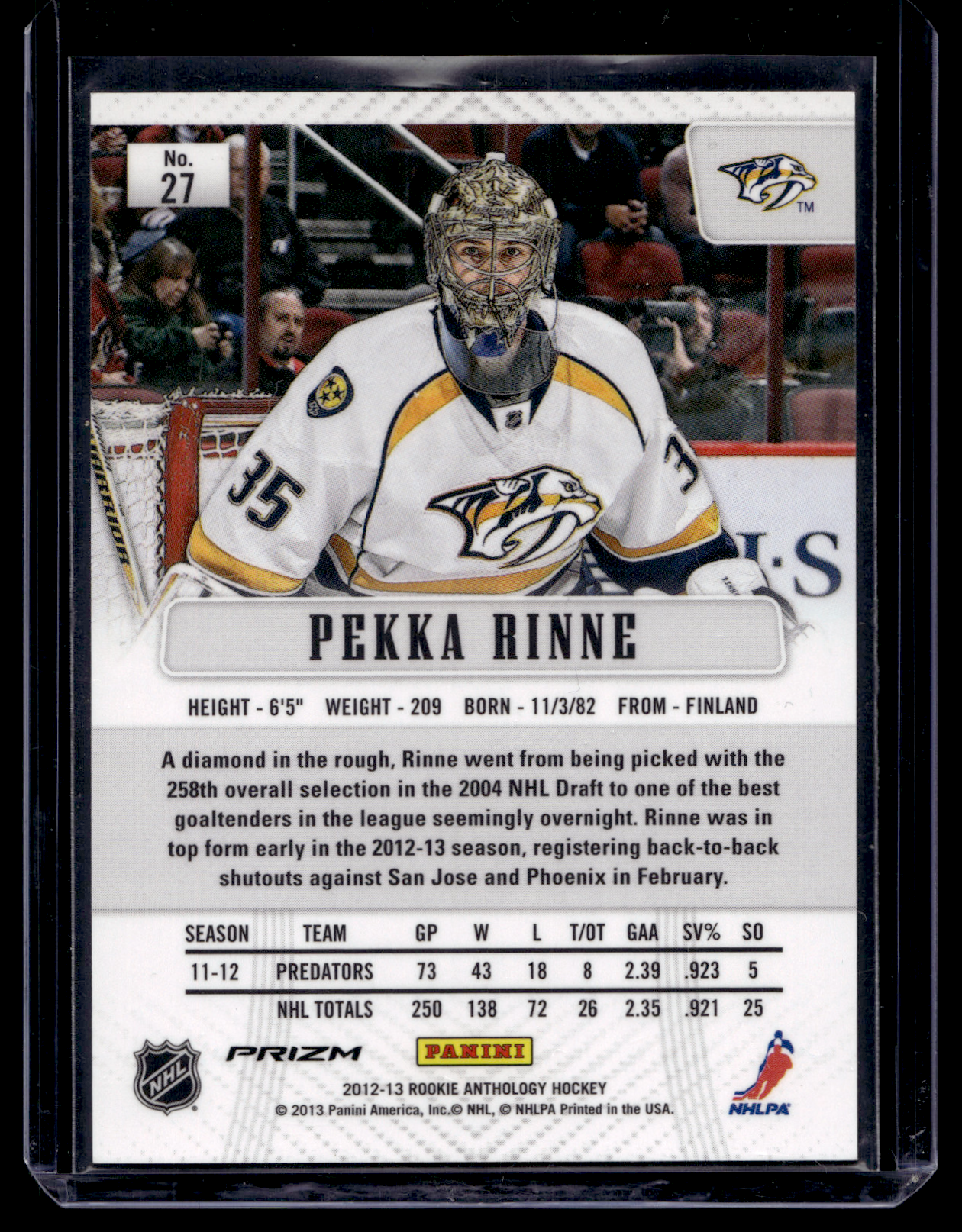 2012-13 Panini Rookie Anthology - Prizm - Silver Prizm - Pekka Rinne #27