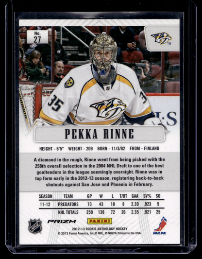 2012-13 Panini Rookie Anthology - Prizm - Silver Prizm - Pekka Rinne #27