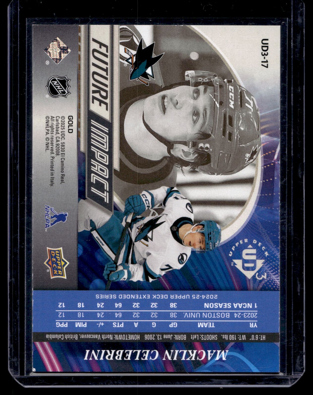 2024-25 Upper Deck Extended Series - UD3 - Gold - Macklin Celebrini #UD3-17 /333 RY