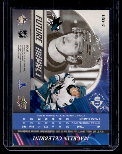 2024-25 Upper Deck Extended Series - UD3 - Gold - Macklin Celebrini #UD3-17 /333 RY