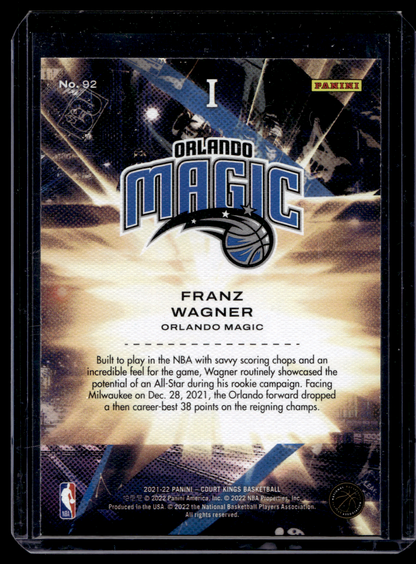 2021-22 Panini Court Kings - Rookies I - Franz Wagner #92 RC