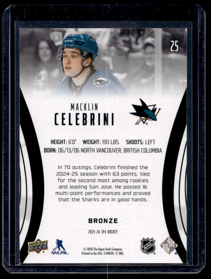 2025-26 Upper Deck SPx - Finite - Bronze - Macklin Celebrini #25 /599