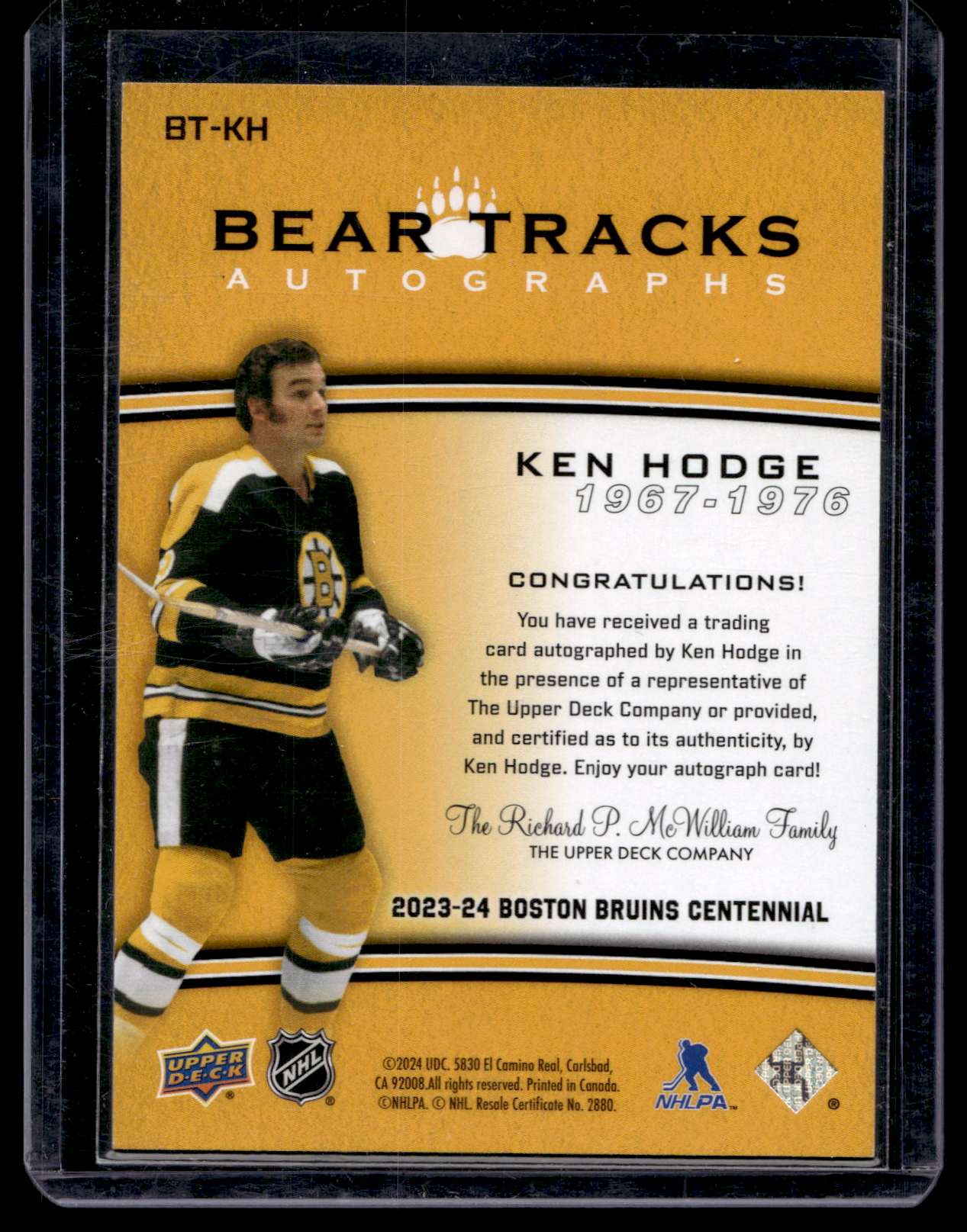 2023-24 Upper Deck Boston Bruins Centennial - Bear Tracks Autographs - Ken Hodge #BT-KH