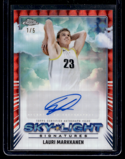 2024-25 Topps Chrome - Sky-Light Signatures - Red Geometric Refractor - Lauri Markkanen #SLS-LM /5