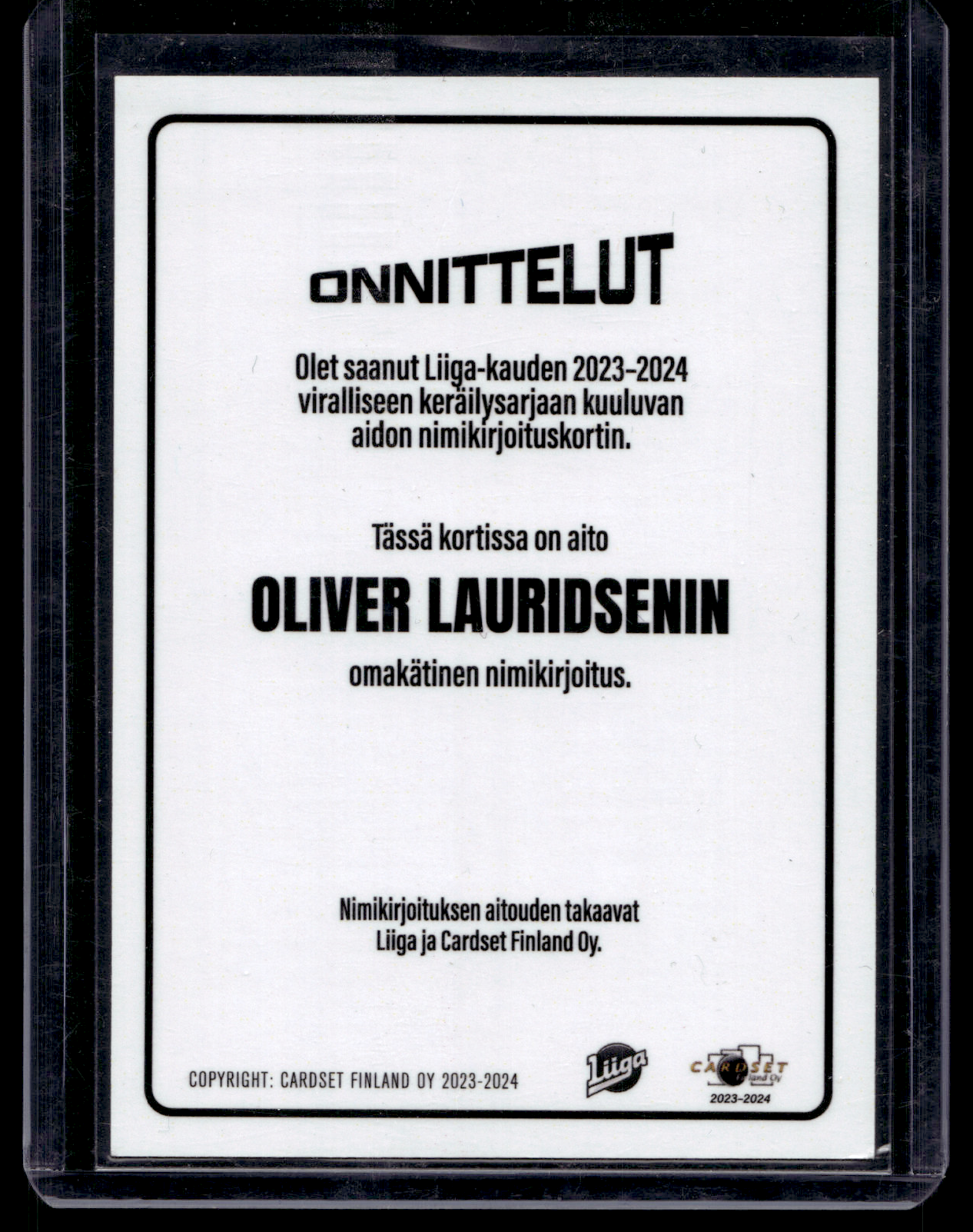2023-24 Cardset Signature Limited Edition -  Oliver Lauridsen /40