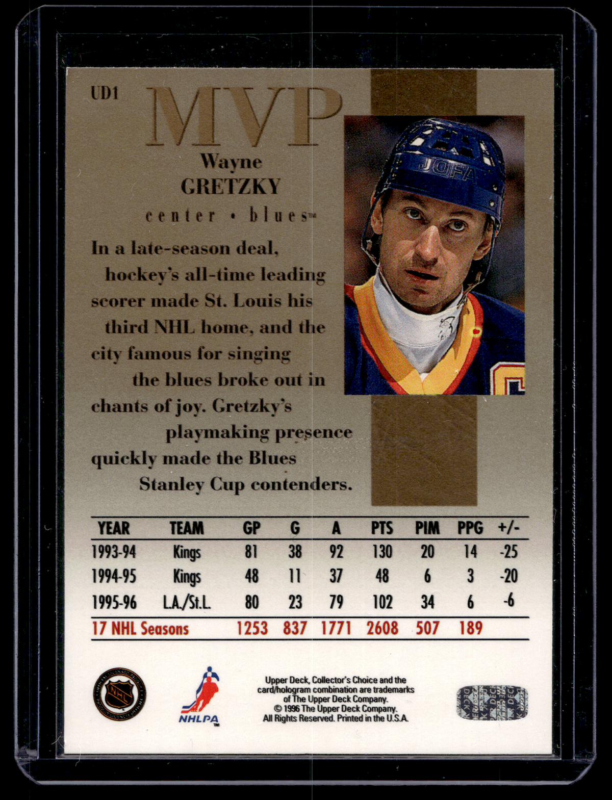 1996-97 Upper Deck Collector's Choice - MVP - Gold - Wayne Gretzky #UD1