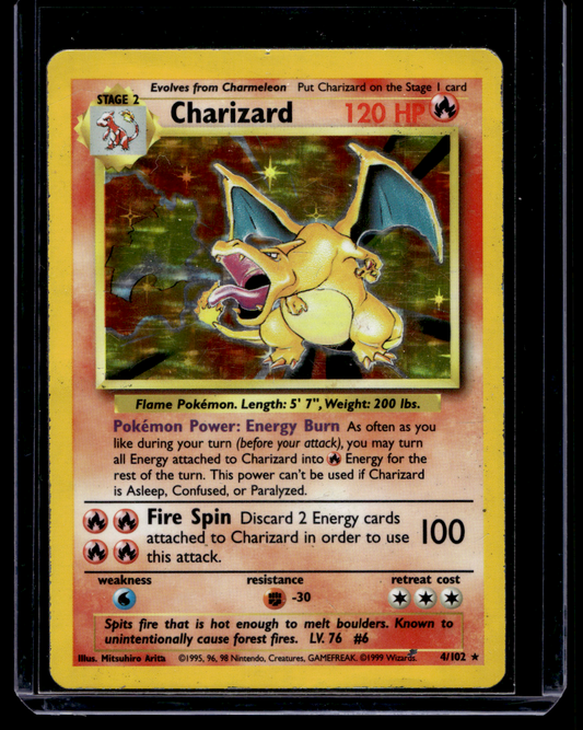 1999 Pokemon Base Set - Holo - Charizard #4 (Kunto: Lightly Played)
