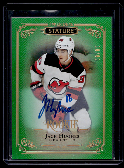 2019-20 Upper Deck Stature - Green Autographs - Rookies - Jack Hughes #150 /85 RC