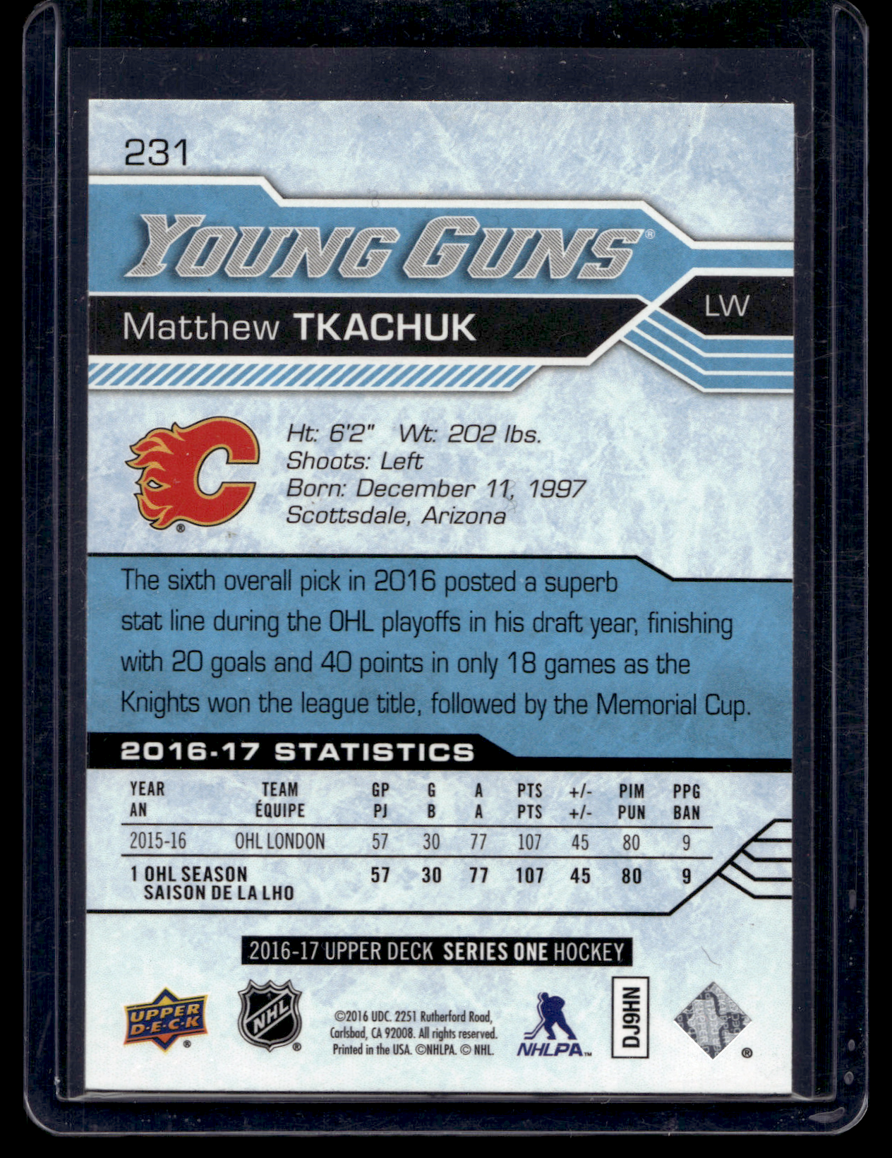 2016-17 Upper Deck - Young Guns - Matthew Tkachuk #231 RC