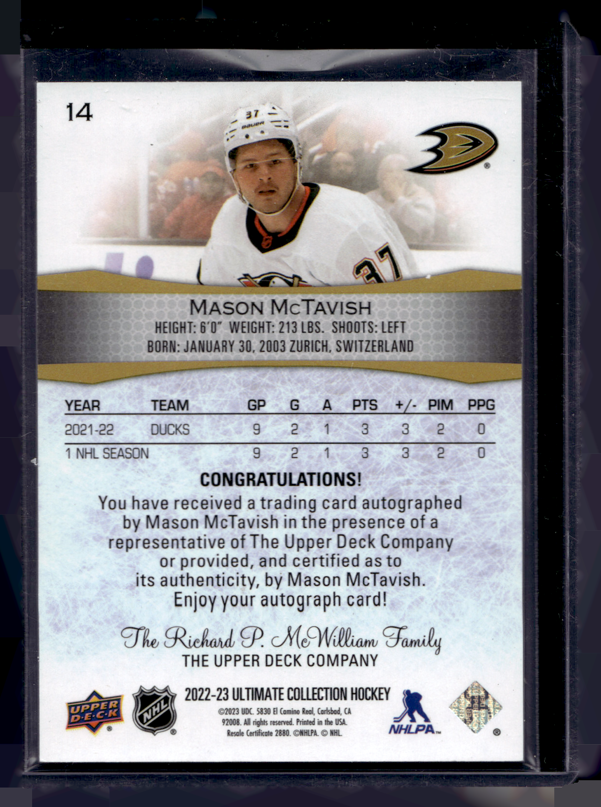 2022-23 Upper Deck Ultimate Collection - Autographs - Mason McTavish #14