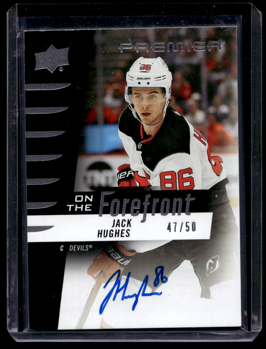 2023-24 Upper Deck Premier - On the Forefront Legends and Superstars Autographs - Black - Jack Hughes #OFS-JH /50