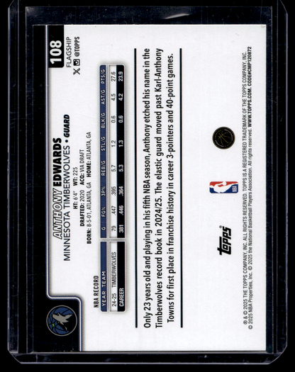 2025-26 Topps - Blue Holo Foil - Anthony Edwards #108 /150