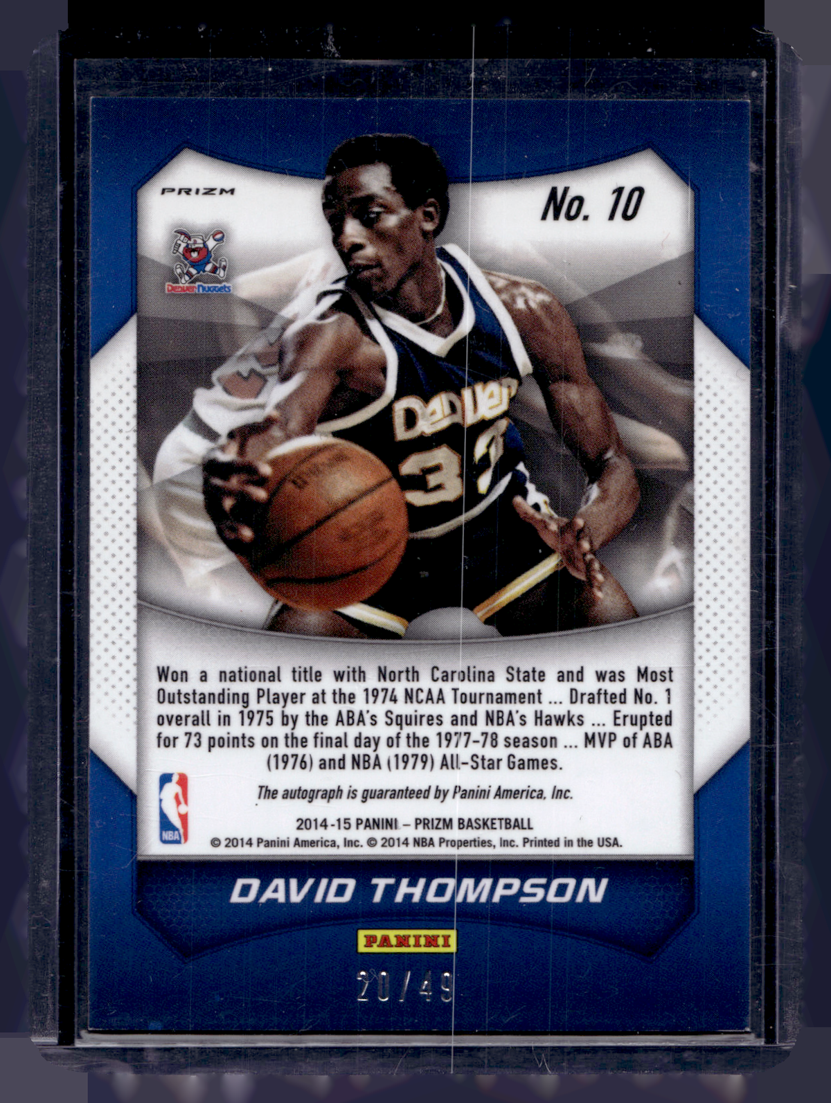 2014-15 Panini Prizm - Autographs - Purple Pulsar Prizm - David Thompson #10 /49