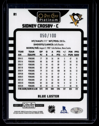 2024-25 Upper Deck OPC Platinum - Retro - Blue Luster - Sidney Crosby #R1 /100