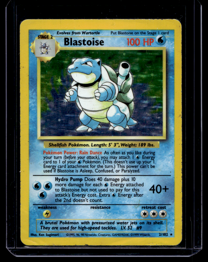 1999 Pokemon Base Set - Holo - Blastoise #2 (Kunto: Lightly Played)