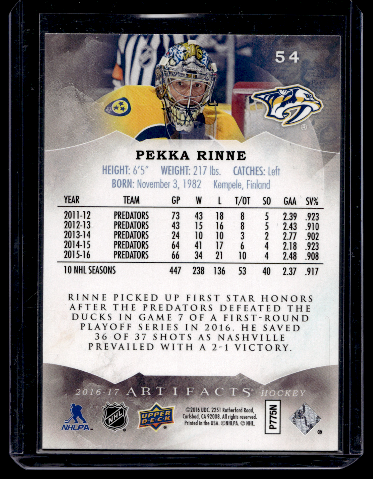 2016-17 Upper Deck Artifacts - Pekka Rinne #54