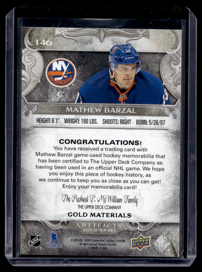 2024-25 Upper Deck Artifacts - Gold Materials - Stars - Mathew Barzal #146 /199