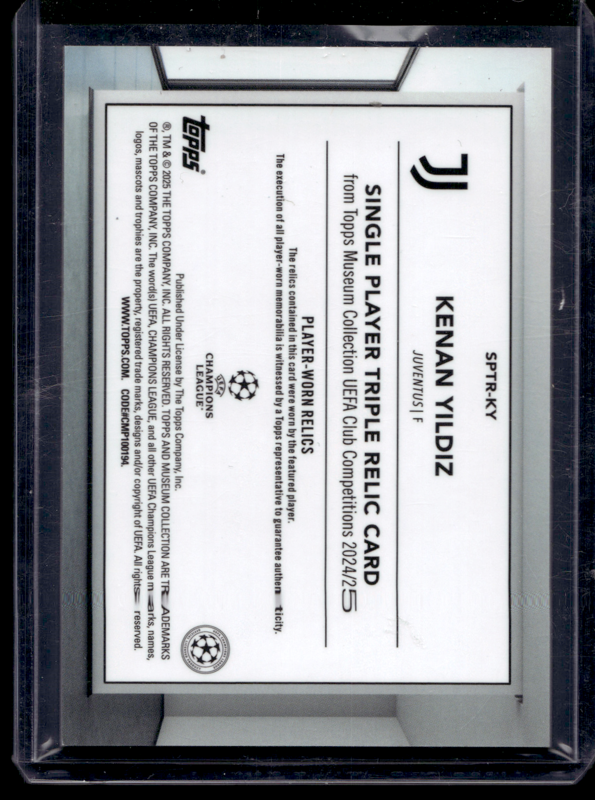 2024-25 Topps Museum Collection UEFA Club Competitions - Single Player Triple Relics - Kenan Yildiz #SPTR-KY /75