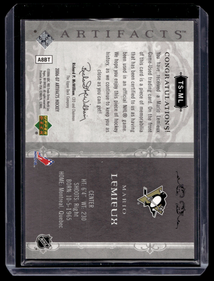 2006-07 Upper Deck Artifacts - Treasured Swatches - Silver - Mario Lemieux #TS-ML /50