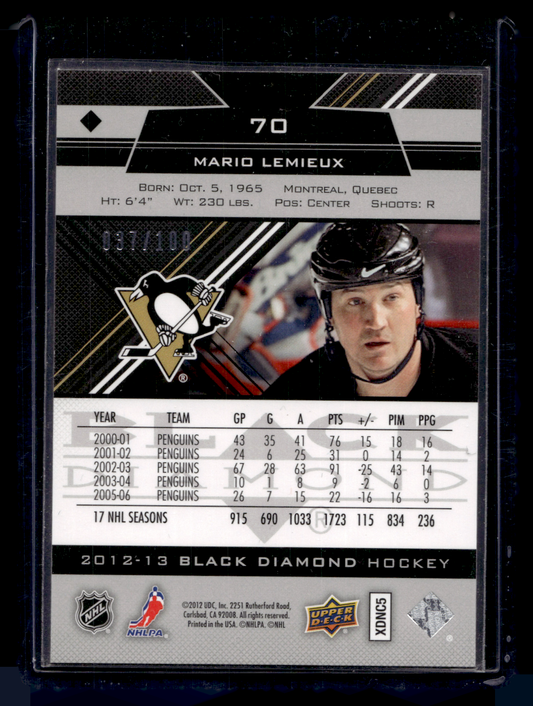 2012-13 Upper Deck Black Diamond - Ruby - Single Diamond - Mario Lemieux #70 /100