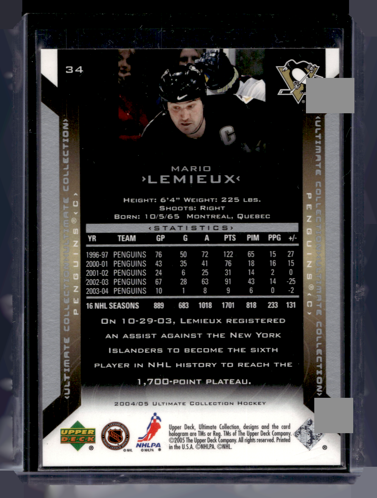 2004-05 Upper Deck Ultimate Collection - Mario Lemieux #34 - paitanumeroinilla 66/350