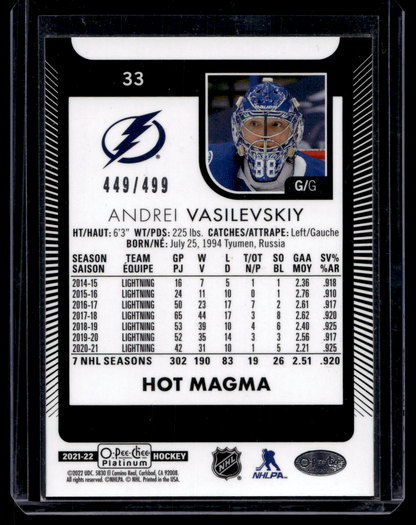 2021-22 Upper Deck OPC Platinum - Hot Magma - Andrei Vasilevskiy #33 /499
