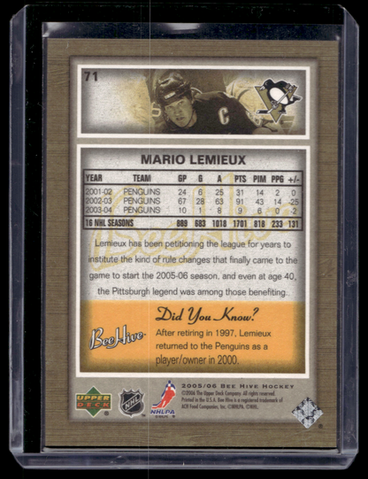 2005-06 Upper Deck Bee Hive - Matte - Mario Lemieux #71 /100
