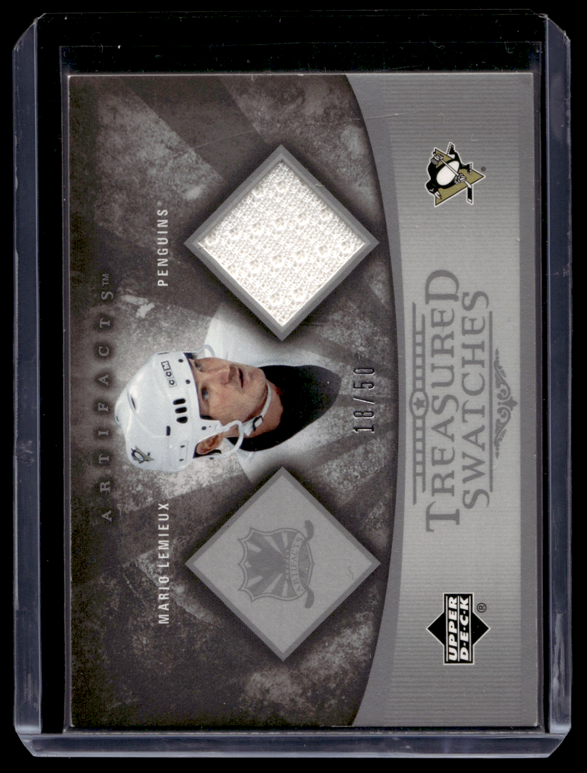 2005-06 Upper Deck Artifacts - Treasured Swatches - Silver - Mario Lemieux #TS-ML /50