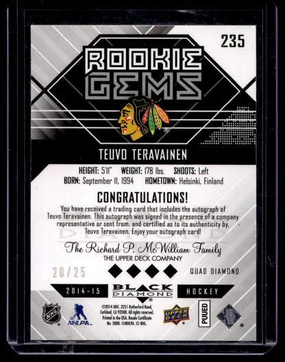 2014-15 Upper Deck Black Diamond - Emerald Autographs - Teuvo Teravainen #235 /25 RC